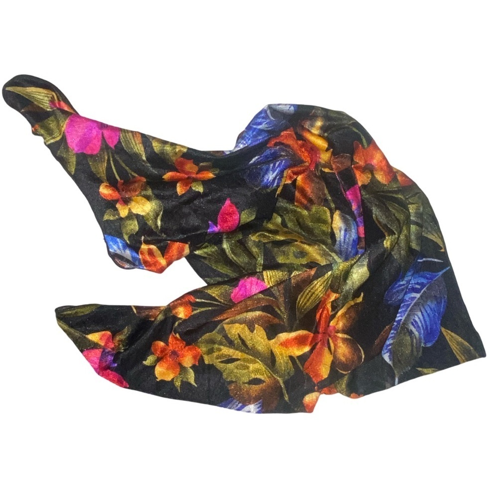 Ladies Tropical Patterned Sarong/Wrap/Scarf in Black w/ORG, YEL, BLU, PNK, PUR - Picture 4 of 5
